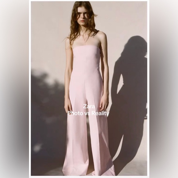 Zara Strapless Wide-Leg Jumpsuit in Pale Pink - Picture 5 of 8